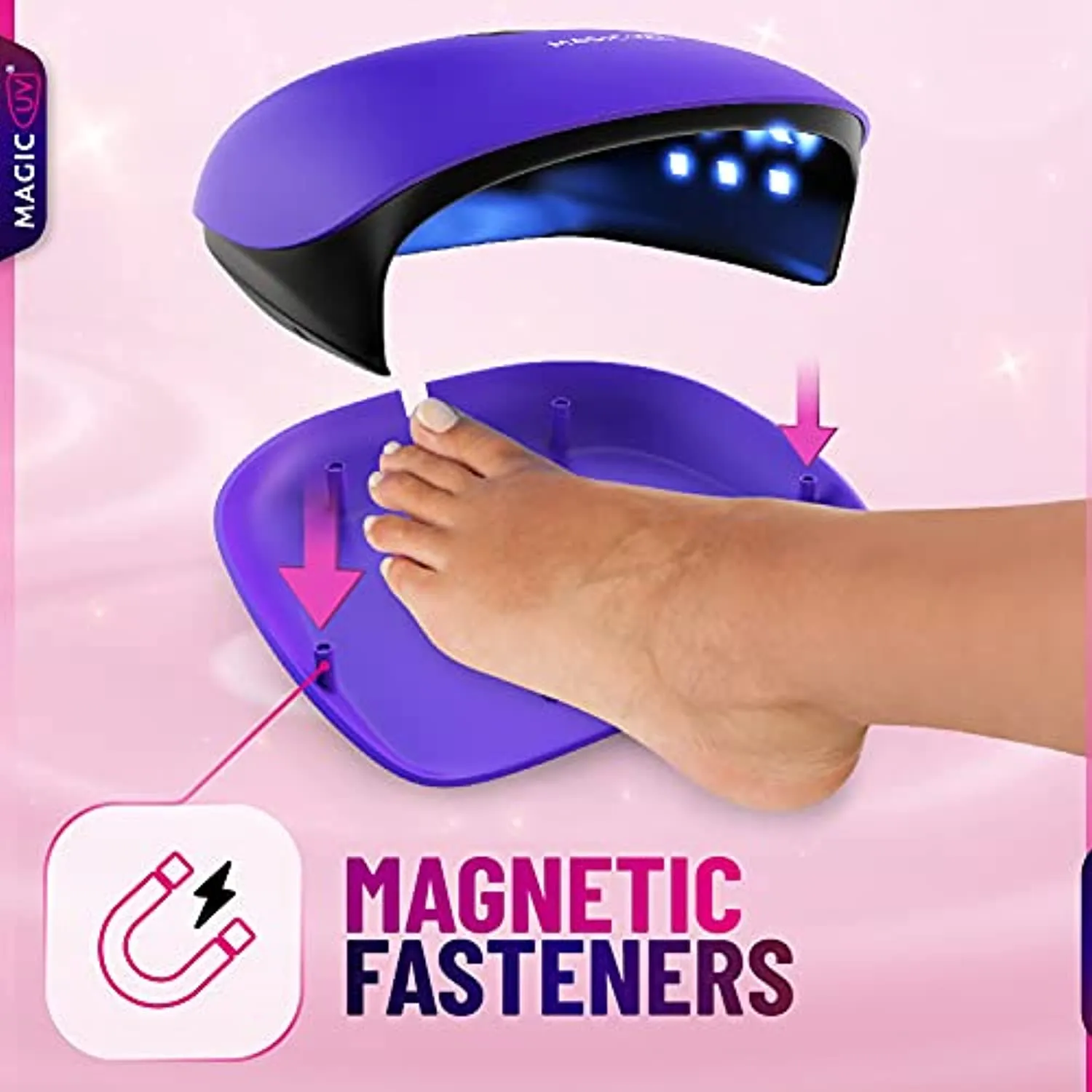 Professional UV LED Nail Lamp 48W - Salon/Home Use Dryer for Nail Polish - 4 Timer Modes - Manicure and Pedicure Compatible Gel Nail Polish Curing Lamp - LCD Display | Bonus 5 Finger Clips - Purple