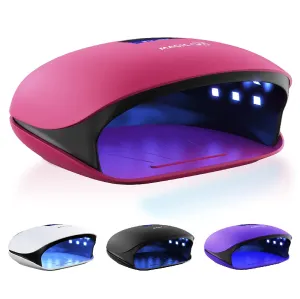 Professional UV LED Nail Lamp 48W - Salon/Home Use Dryer for Nail Polish - 4 Timer Modes - Manicure and Pedicure Compatible Gel Nail Polish Curing Lamp - LCD Display | Bonus 5 Finger Clips - Purple
