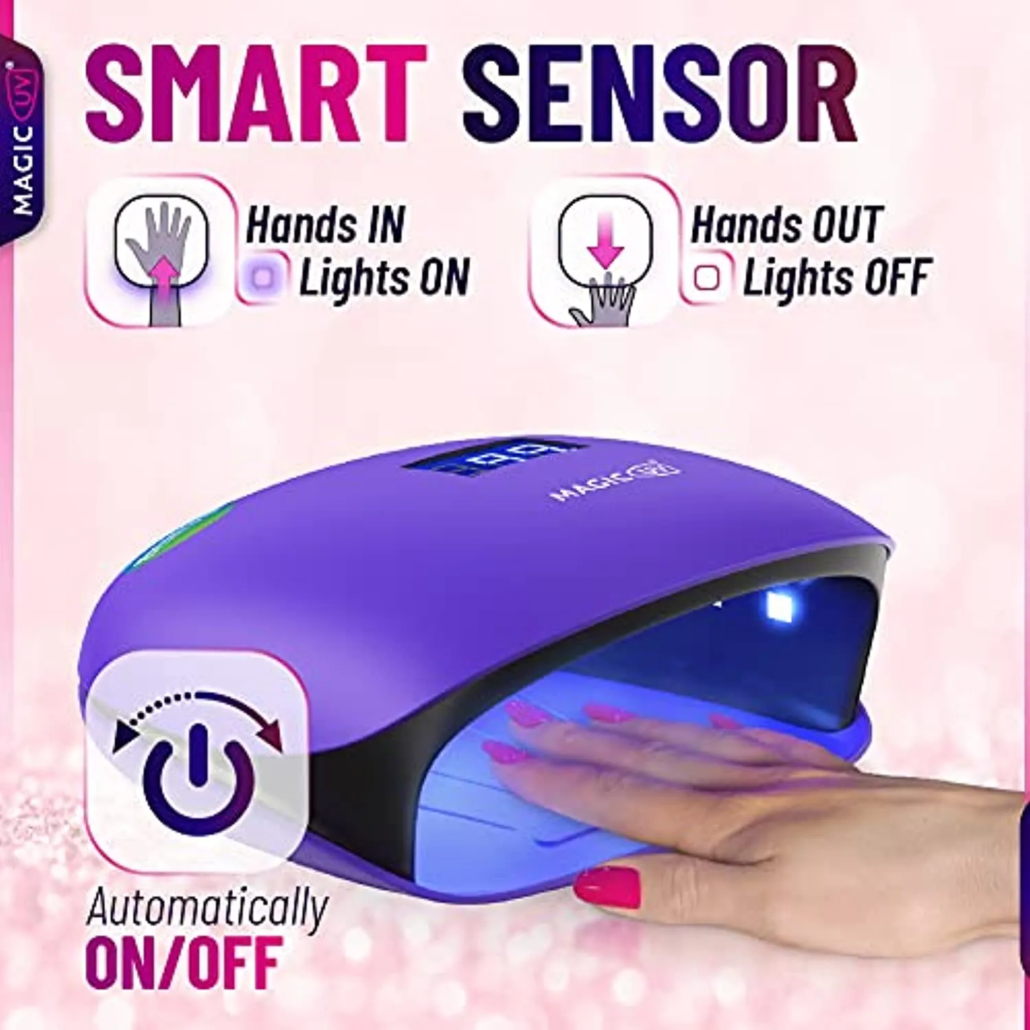 Professional UV LED Nail Lamp 48W - Salon/Home Use Dryer for Nail Polish - 4 Timer Modes - Manicure and Pedicure Compatible Gel Nail Polish Curing Lamp - LCD Display | Bonus 5 Finger Clips - Purple