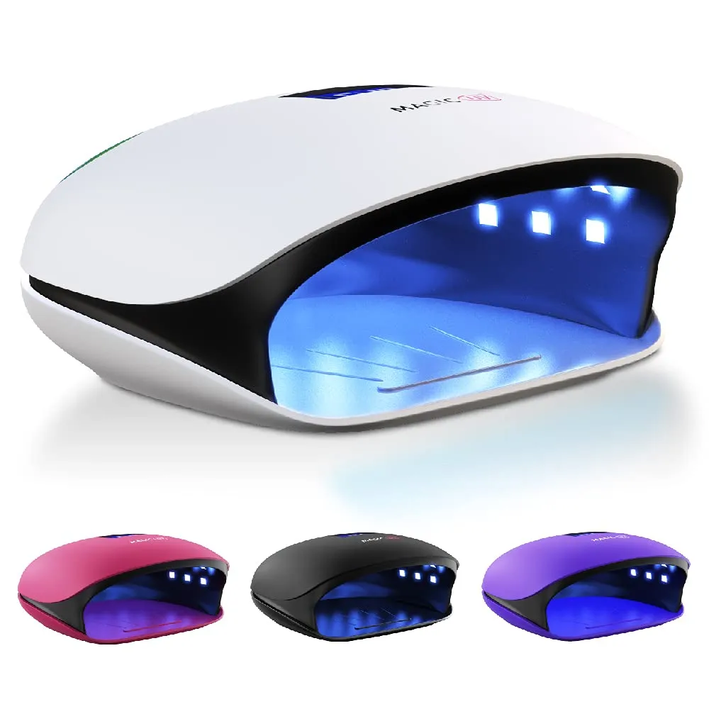 Professional UV LED Nail Lamp 48W - Salon/Home Use Dryer for Nail Polish - 4 Timer Modes - Manicure and Pedicure Compatible Gel Nail Polish Curing Lamp - LCD Display | Bonus 5 Finger Clips - Purple
