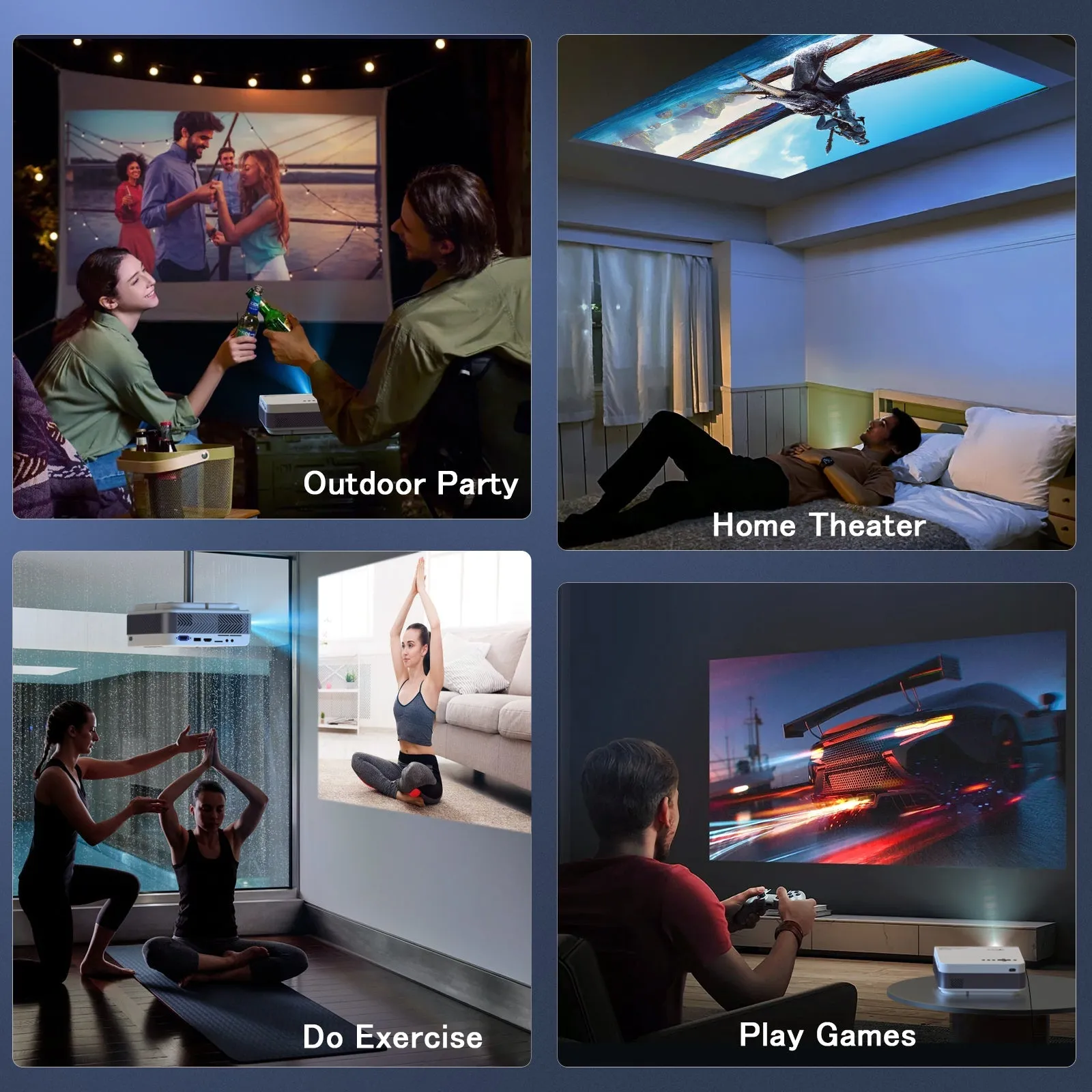 Projector with WiFi and Bluetooth, Native 1080P Outdoor Projector 10000L Support 4K, Portable Movie Projector with Screen and Max 300", Compatible with iOS/Android/Laptop/TV Stick/HDMI/USB/VGA