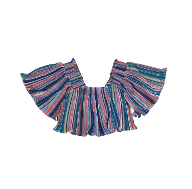 Queen of Sparkles Kids Blue Rainbow Stripe Flutter Top
