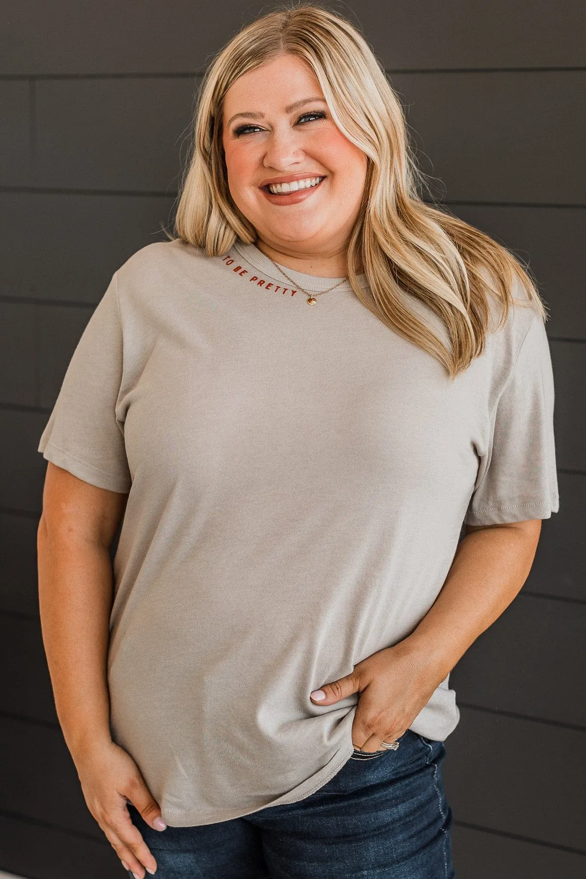 "Aim To Be Pretty" Graphic Tee- Light Taupe