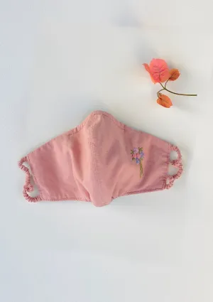 "Be Safe. Be Kind" Hand Embroidered Heirloom Mask - Bouquet of Flowers, Coral