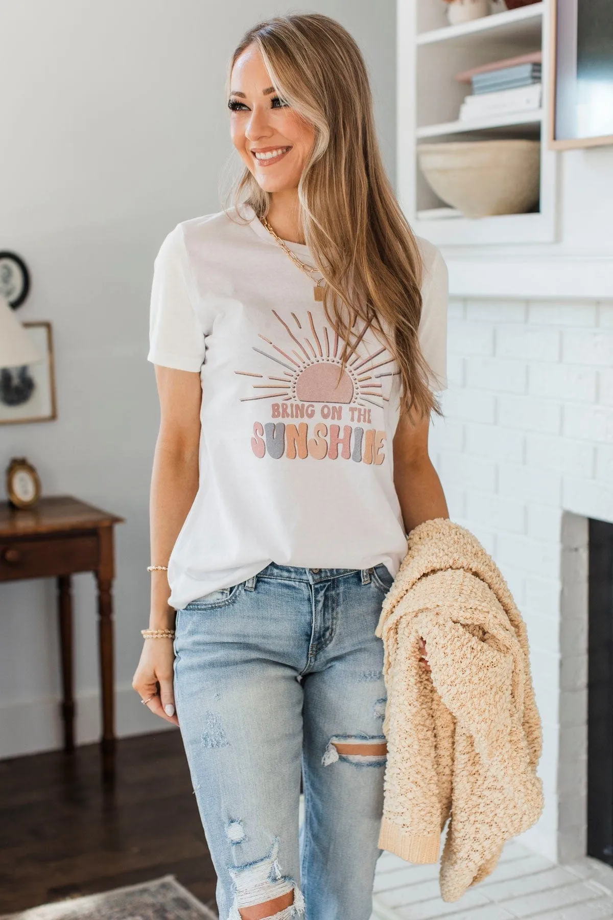 "Bring On The Sunshine" Graphic Tee- White