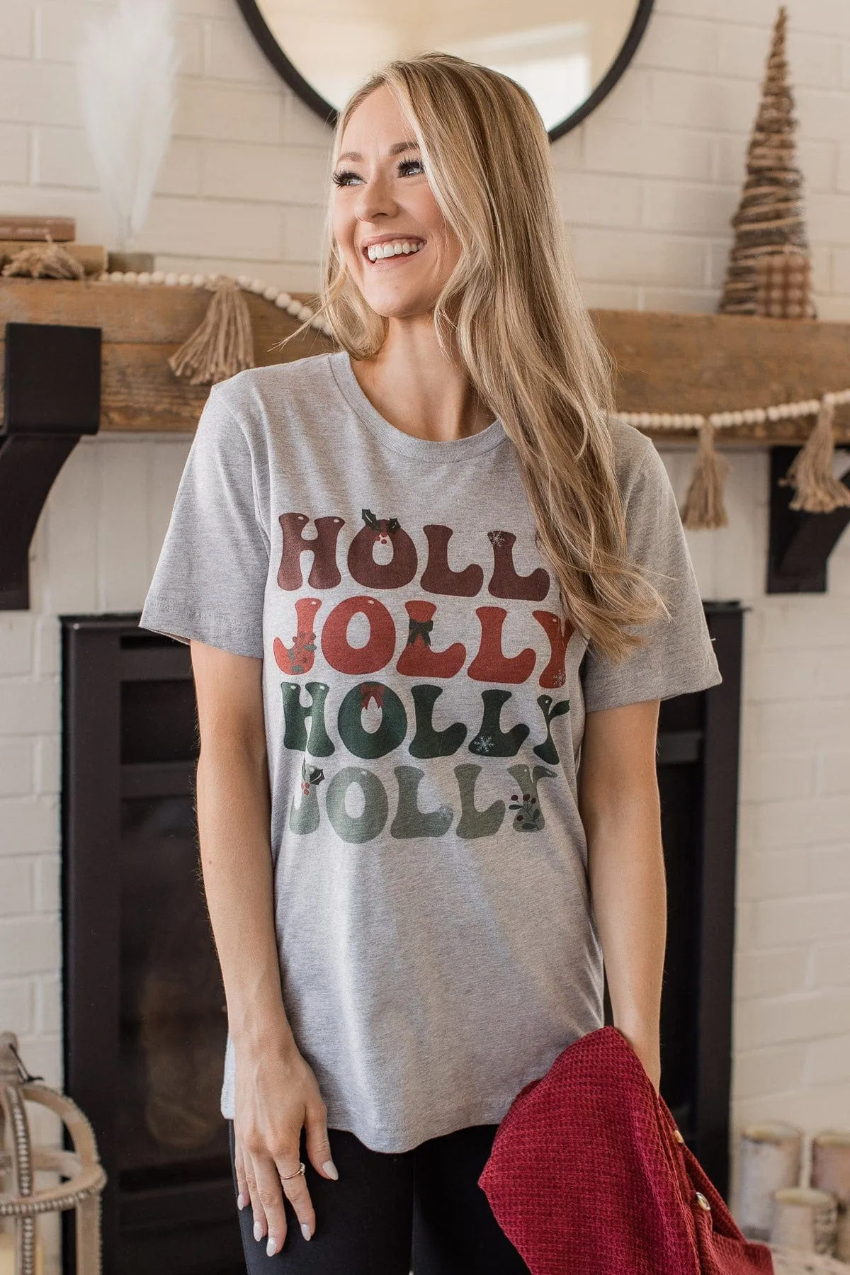 "Holly Jolly" Graphic Tee- Grey