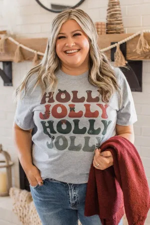 "Holly Jolly" Graphic Tee- Grey