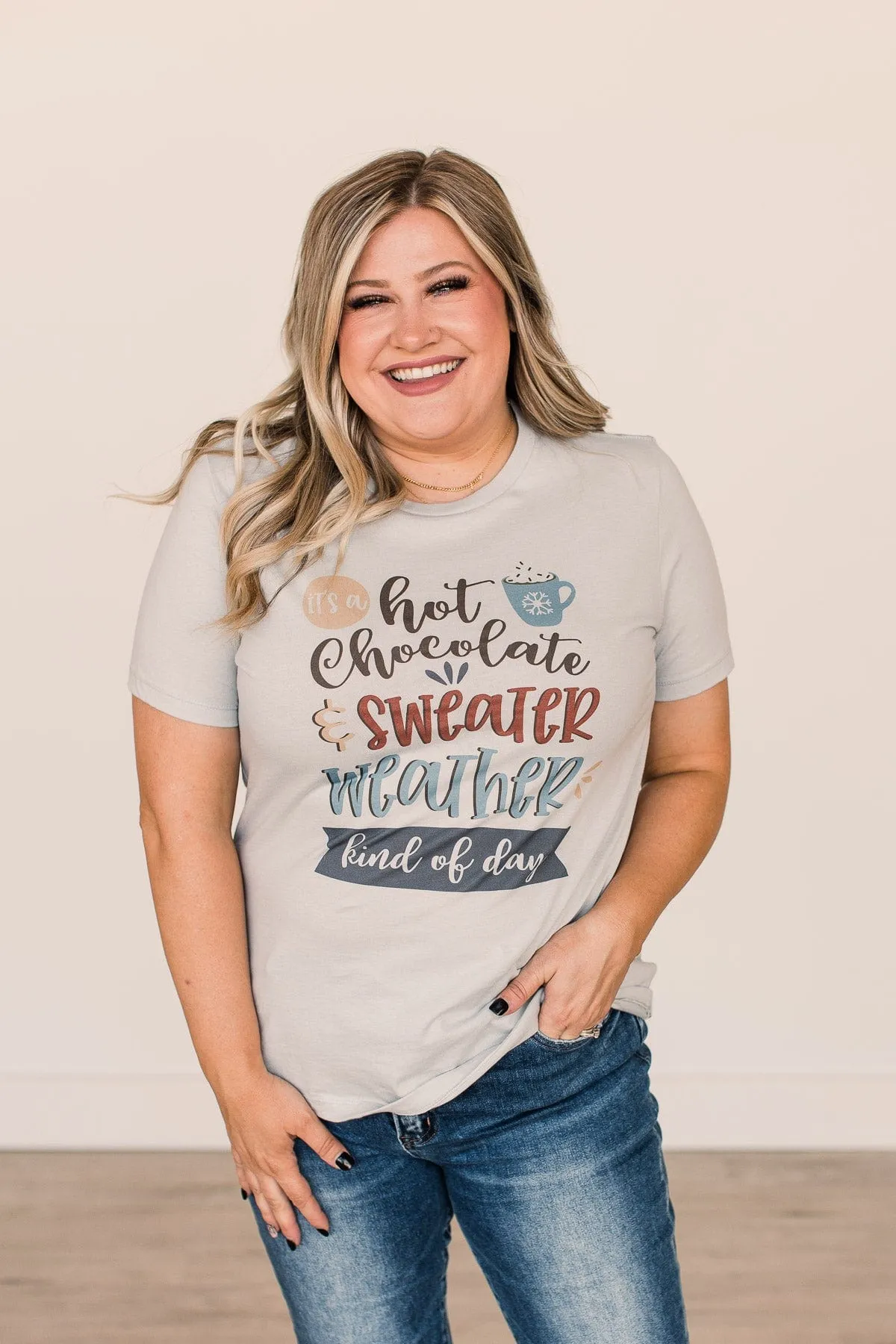 "Hot Chocolate & Sweater Weather" Graphic Tee- Powder Blue