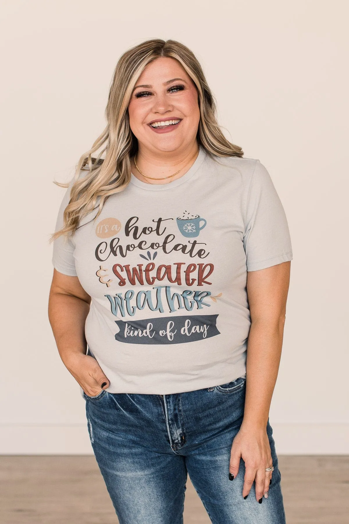 "Hot Chocolate & Sweater Weather" Graphic Tee- Powder Blue