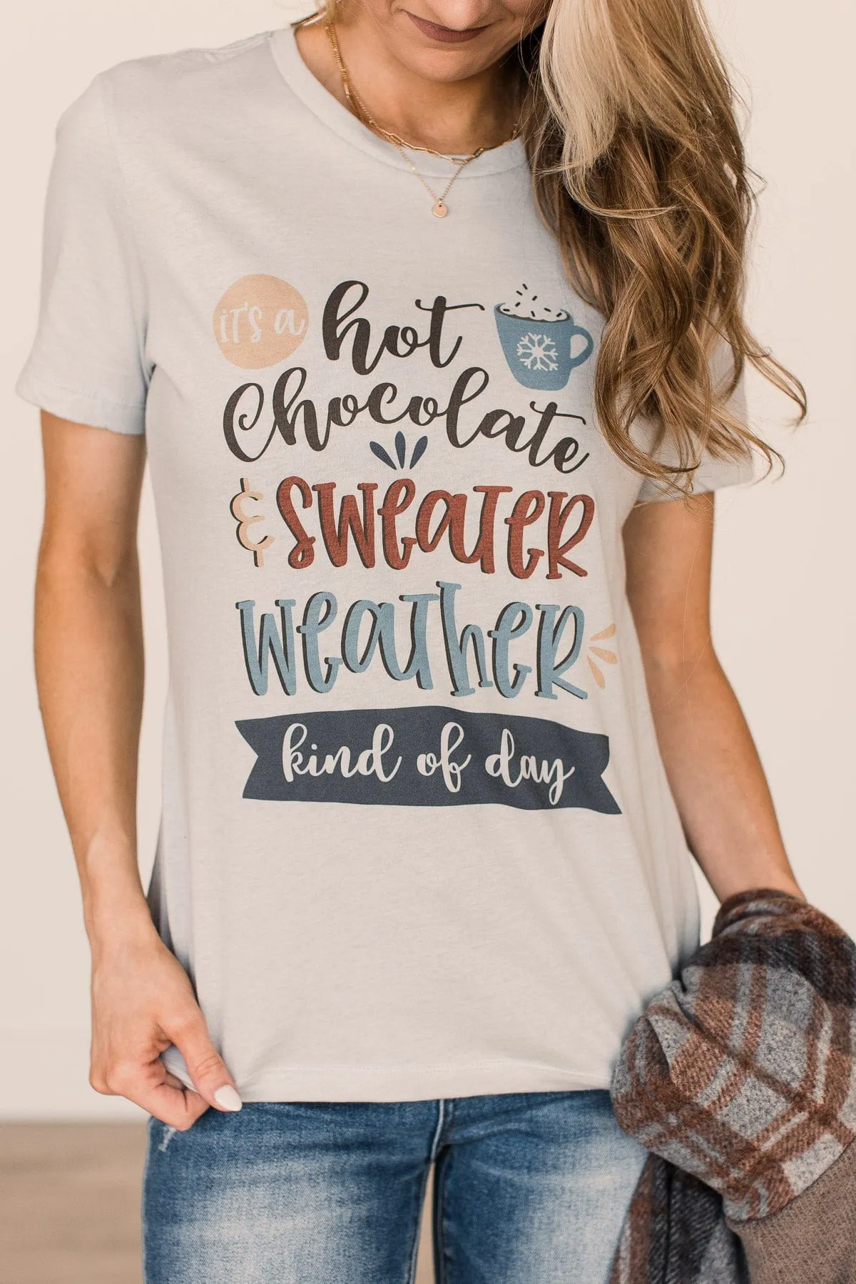 "Hot Chocolate & Sweater Weather" Graphic Tee- Powder Blue