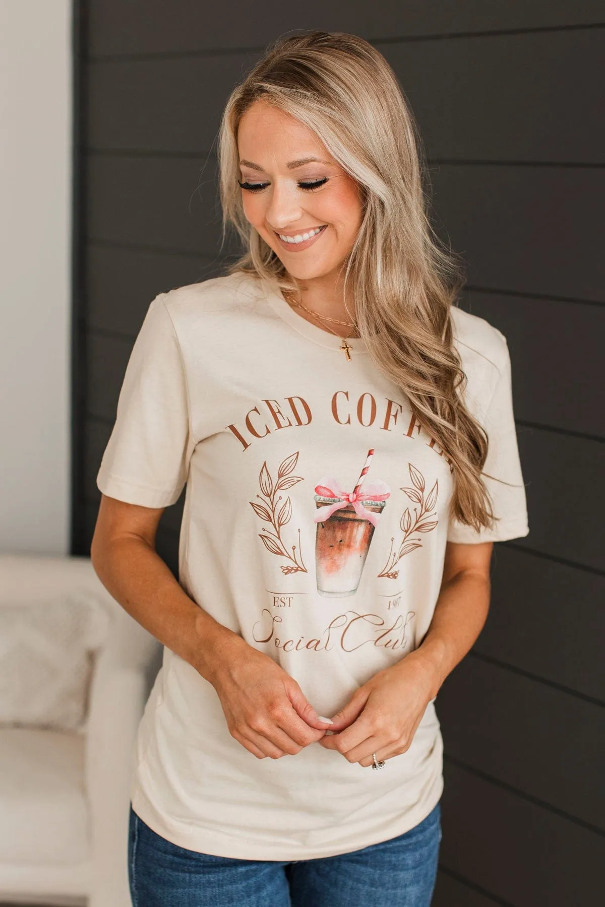 "Iced Coffee Social Club" Graphic Tee- Light Beige