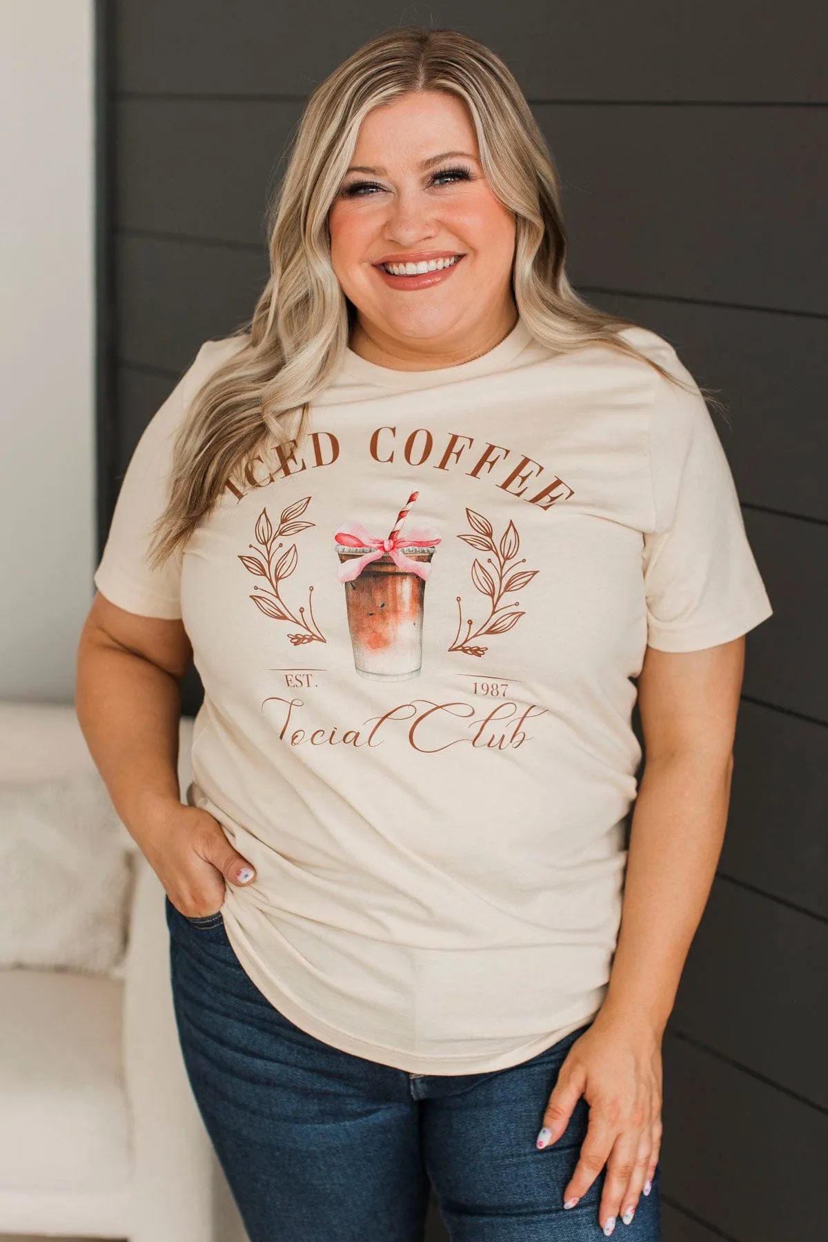 "Iced Coffee Social Club" Graphic Tee- Light Beige
