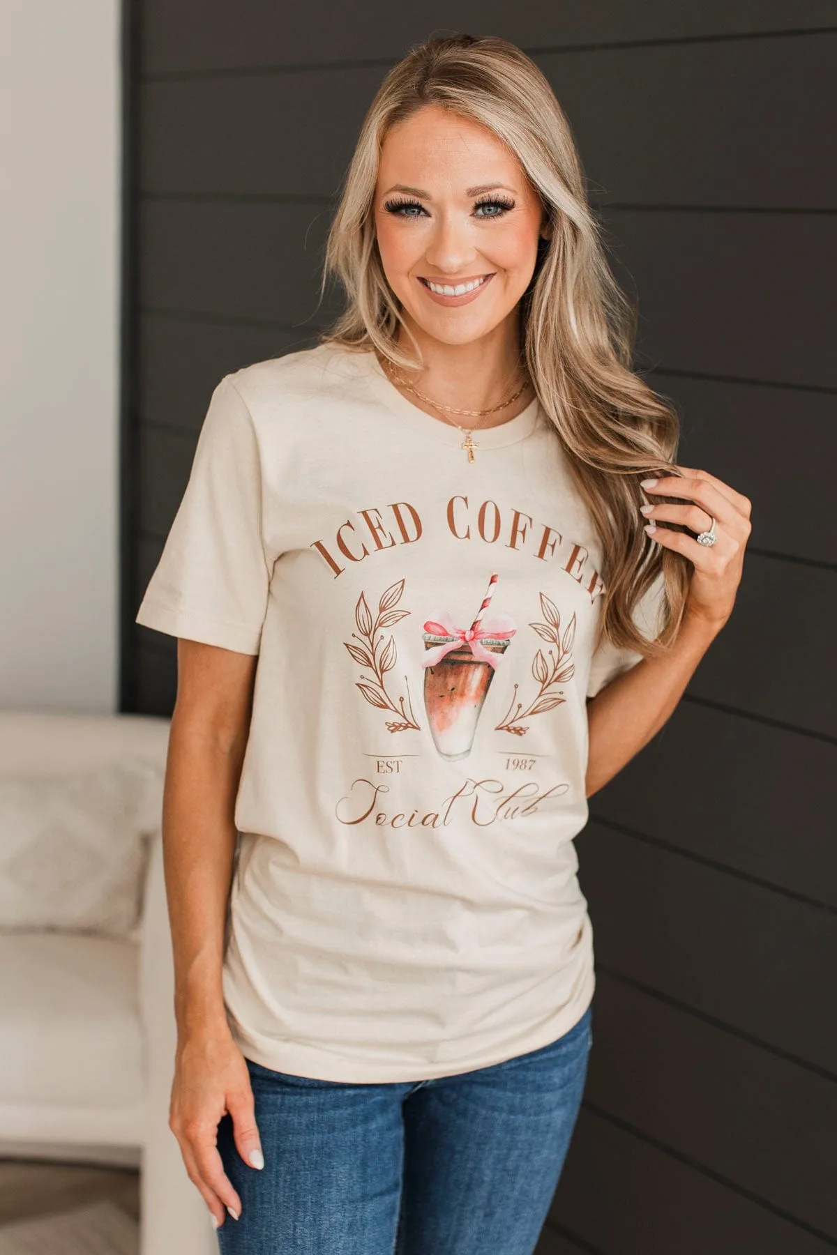 "Iced Coffee Social Club" Graphic Tee- Light Beige