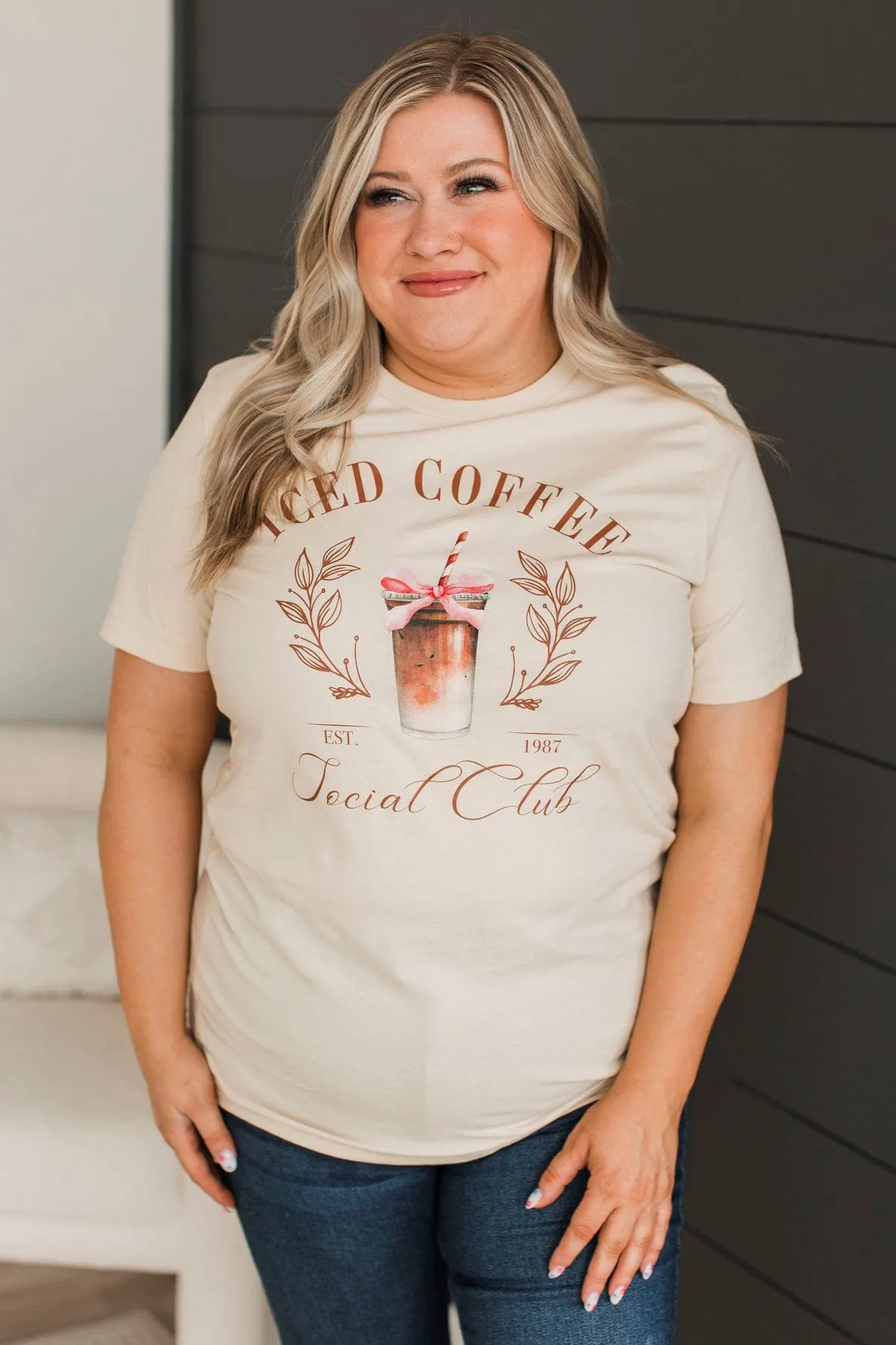 "Iced Coffee Social Club" Graphic Tee- Light Beige