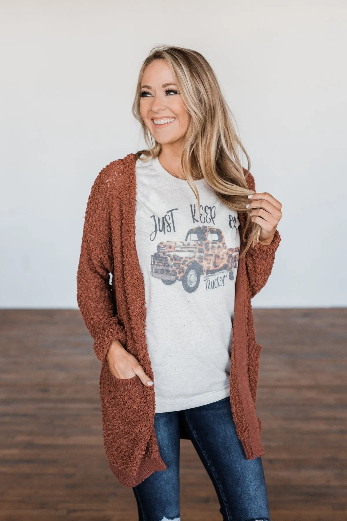 "Keep On Truckin" Leopard Truck Graphic Tee- Oatmeal