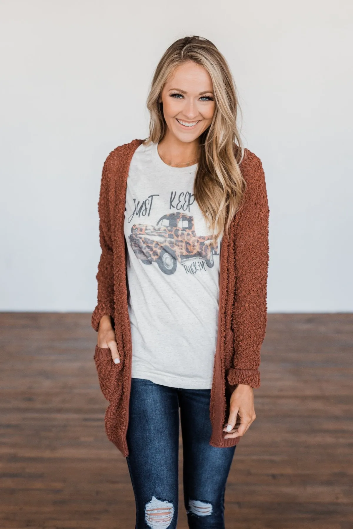 "Keep On Truckin" Leopard Truck Graphic Tee- Oatmeal