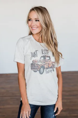 "Keep On Truckin" Leopard Truck Graphic Tee- Oatmeal