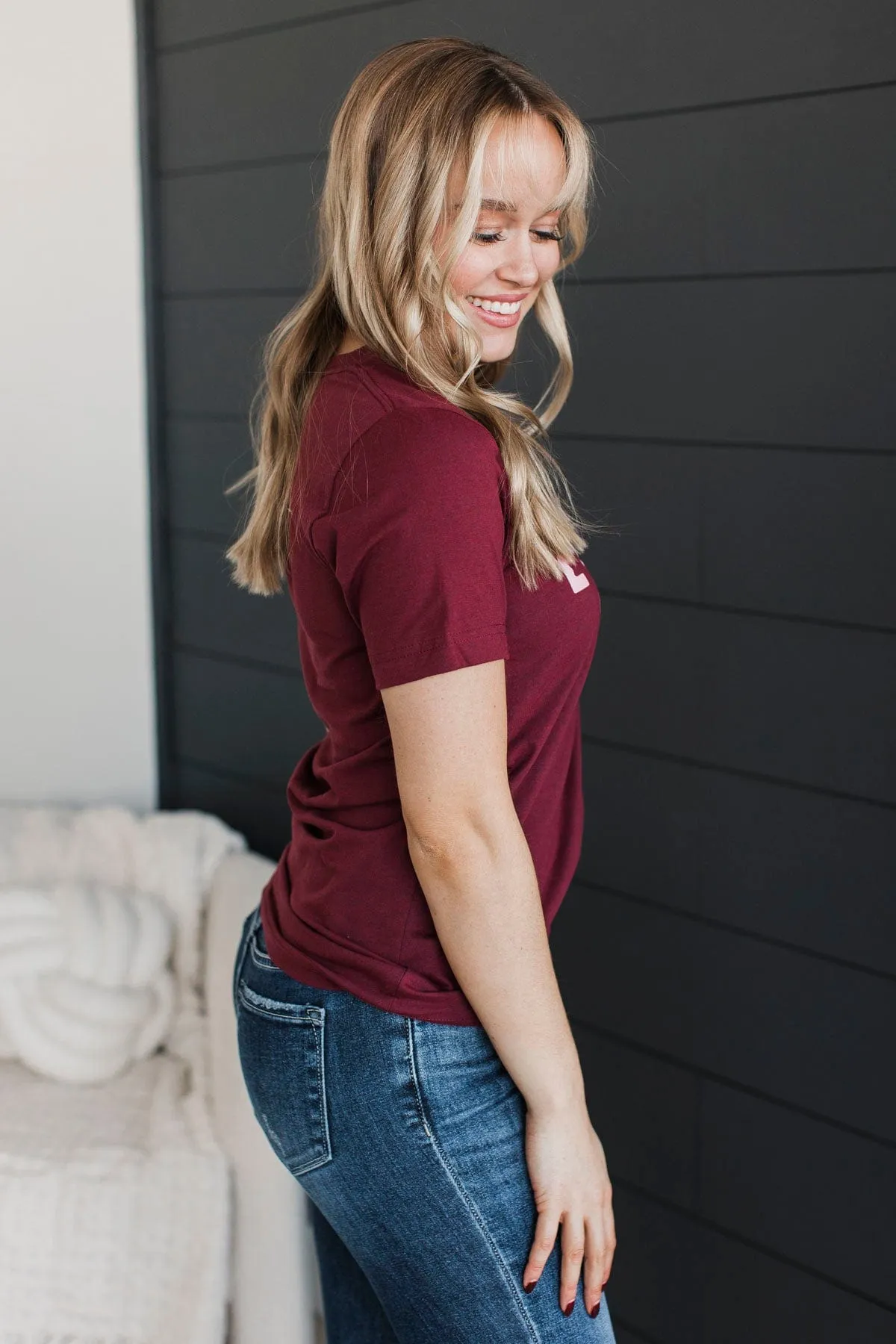 "Love More" Graphic Tee- Maroon