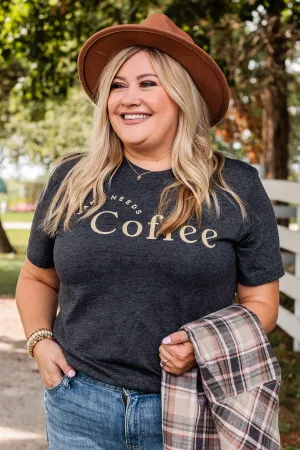"Mama Needs Coffee" Graphic Tee- Dark Heather Grey