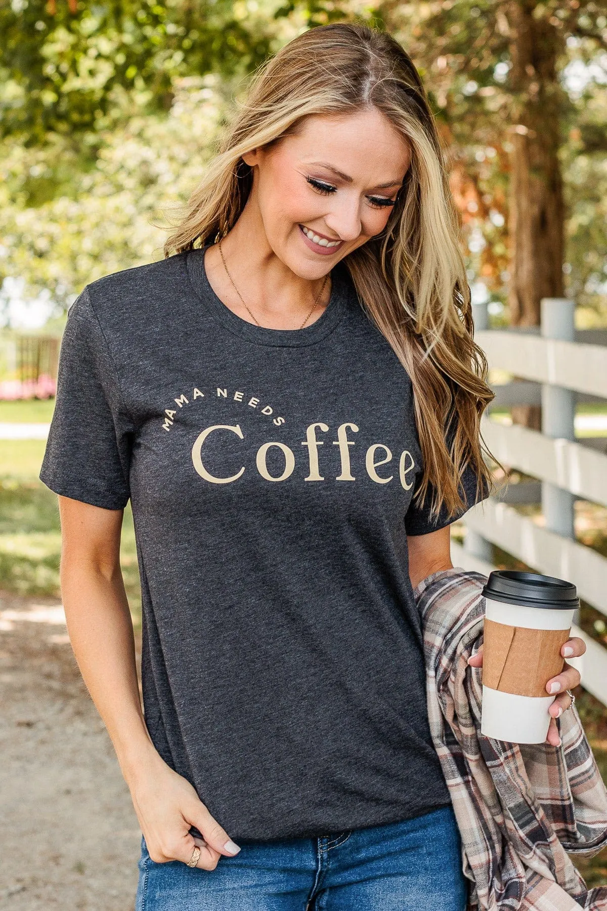"Mama Needs Coffee" Graphic Tee- Dark Heather Grey