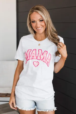 "Mama" Floral Letter Graphic Tee- Heather Grey