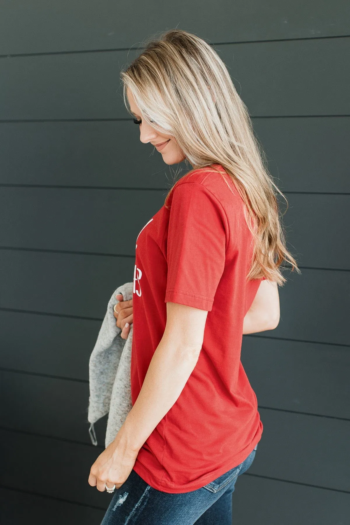 "Merry Christmas" Cross Graphic Tee- Red