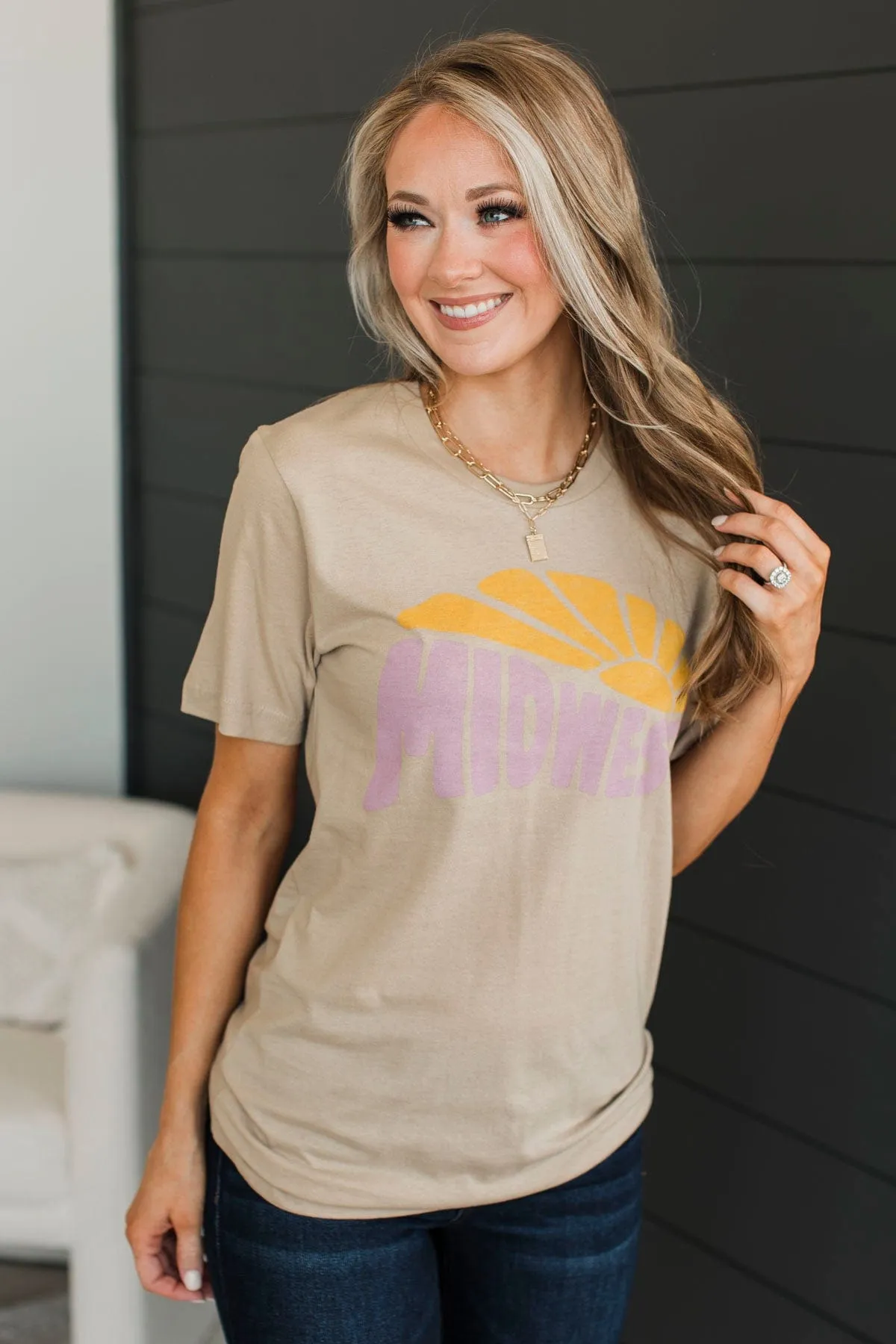 "Midwest" Sun Graphic Tee- Light Taupe