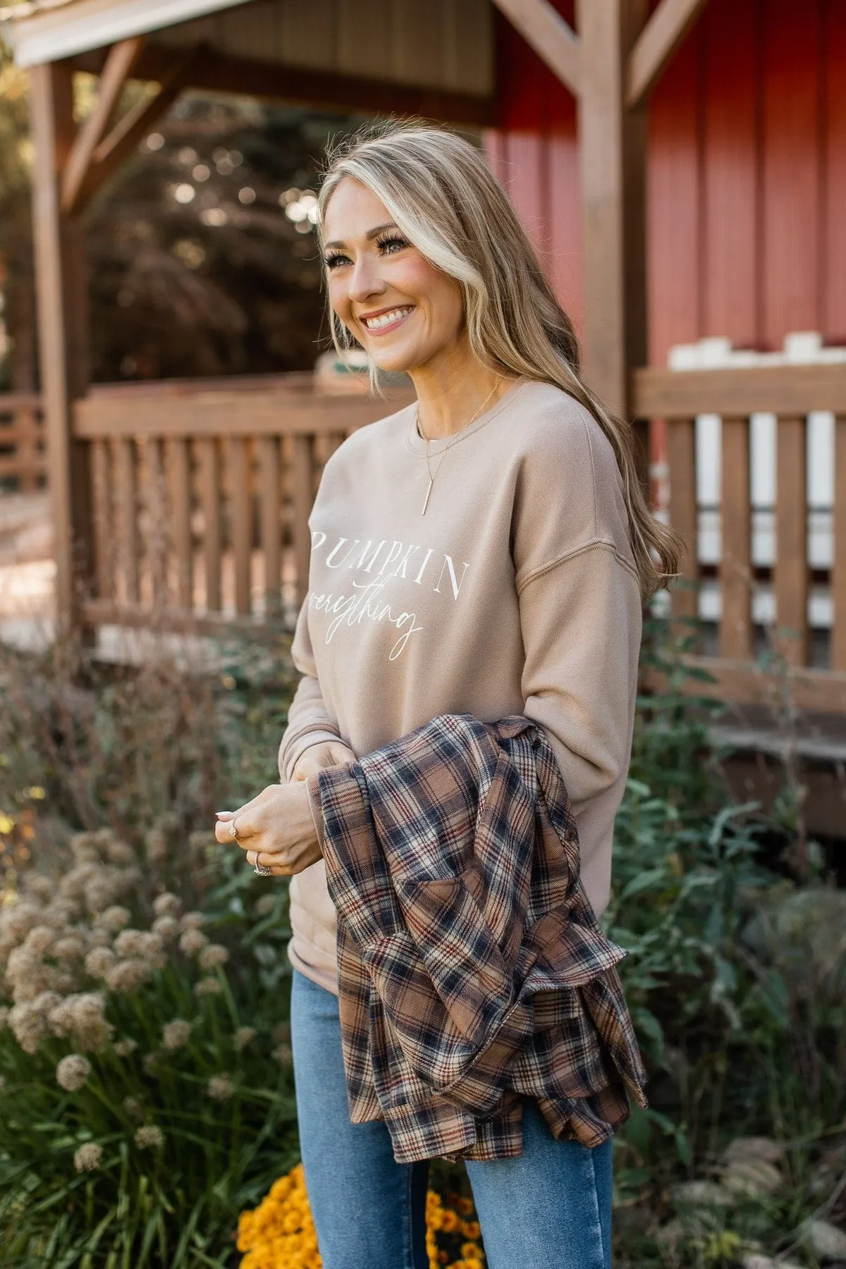 "Pumpkin Everything" Lightweight Crew Neck- Taupe