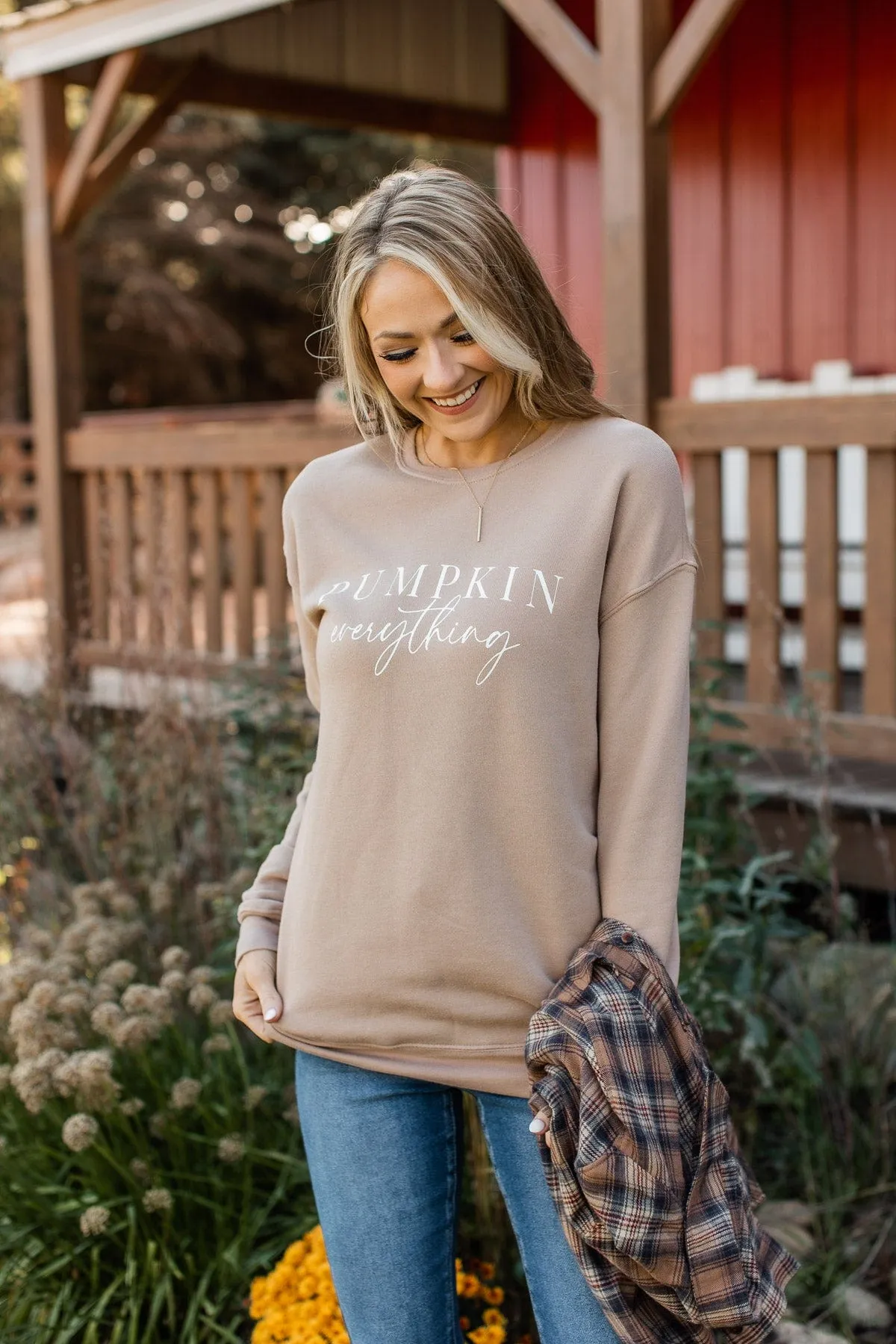 "Pumpkin Everything" Lightweight Crew Neck- Taupe