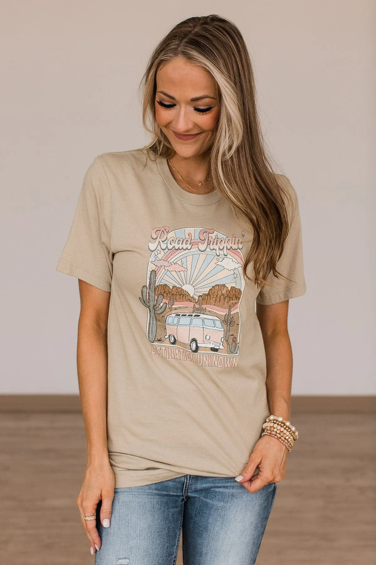 "Road Trippin" Graphic Tee- Beige