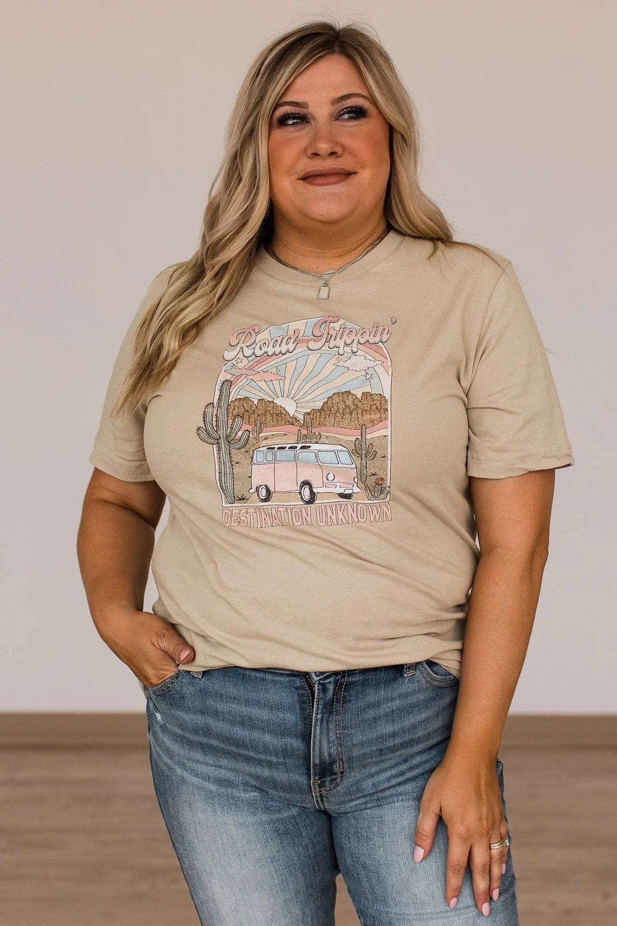 "Road Trippin" Graphic Tee- Beige