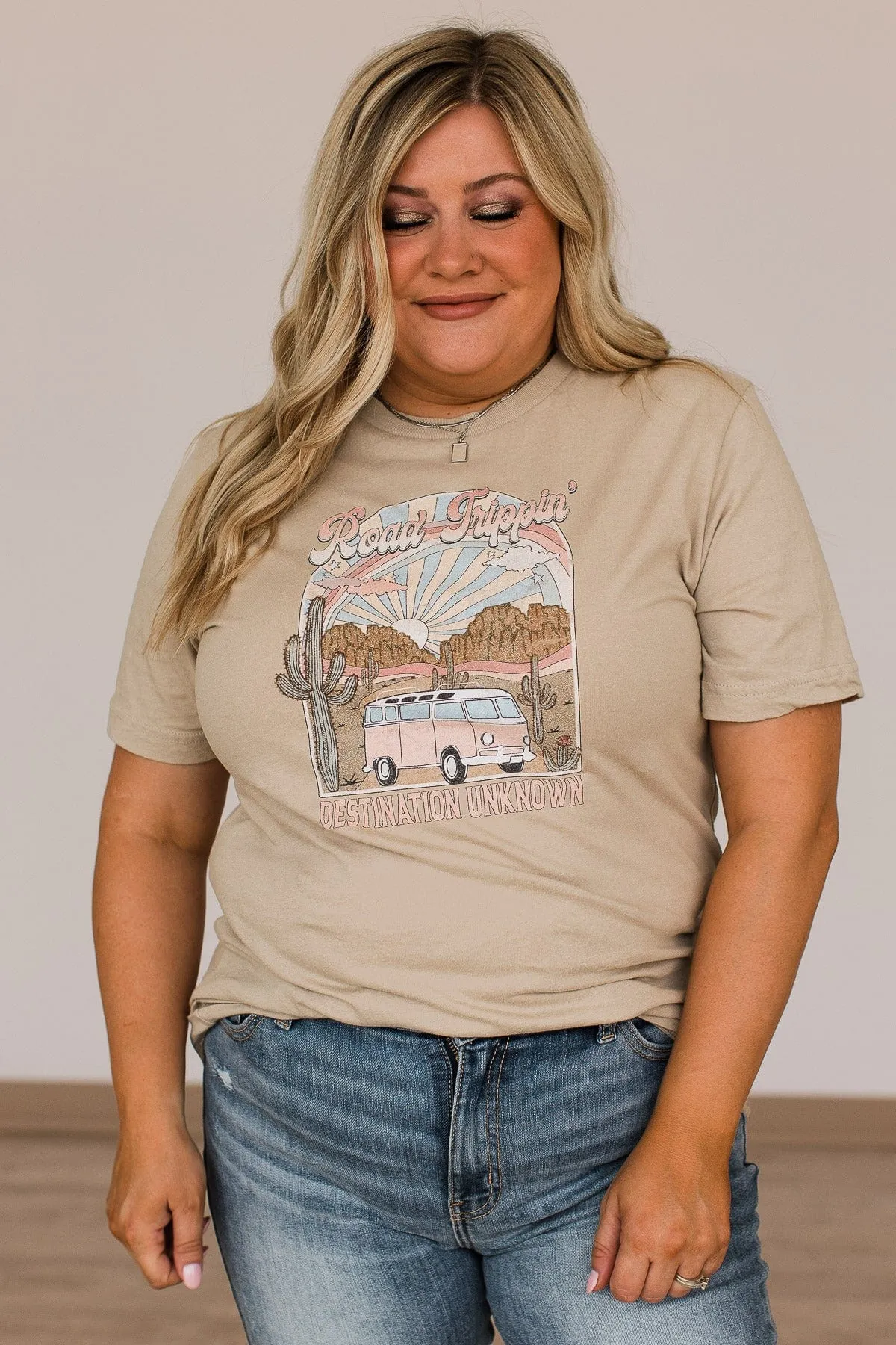 "Road Trippin" Graphic Tee- Beige
