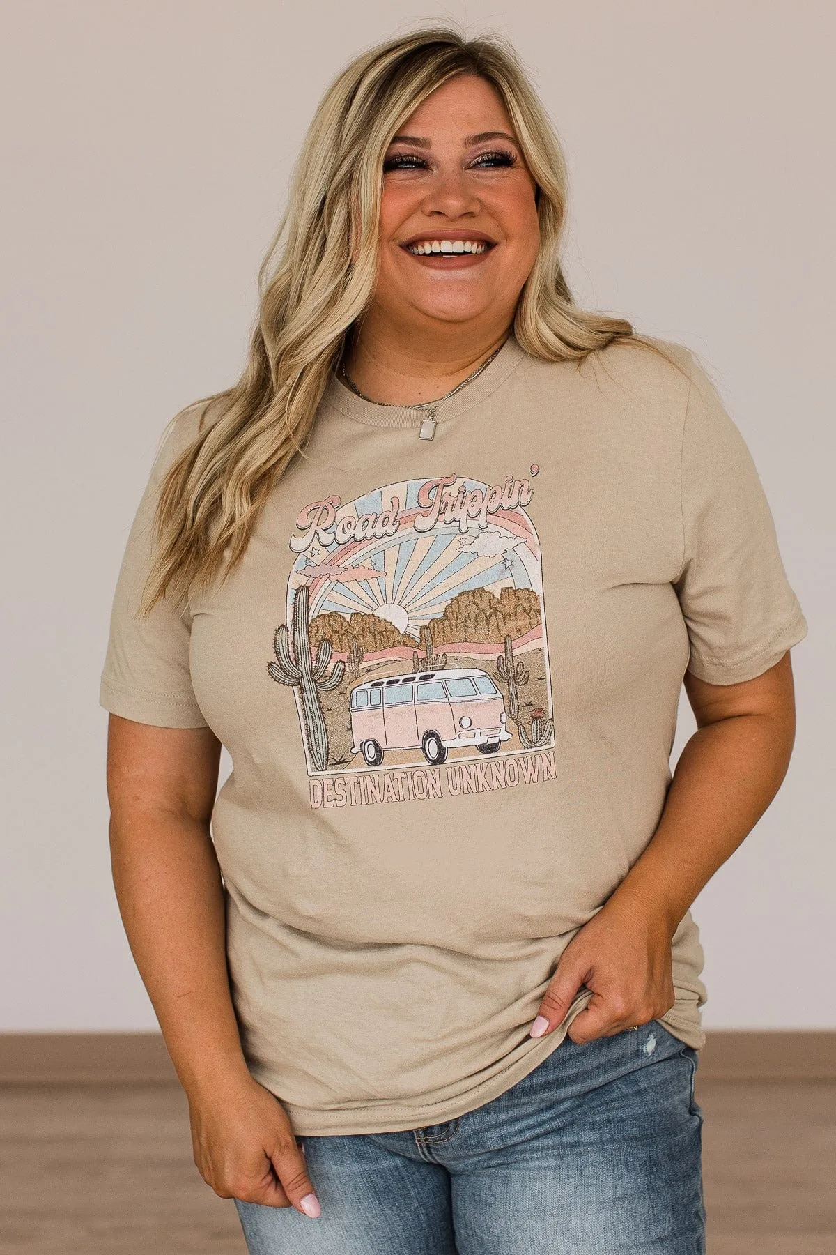 "Road Trippin" Graphic Tee- Beige