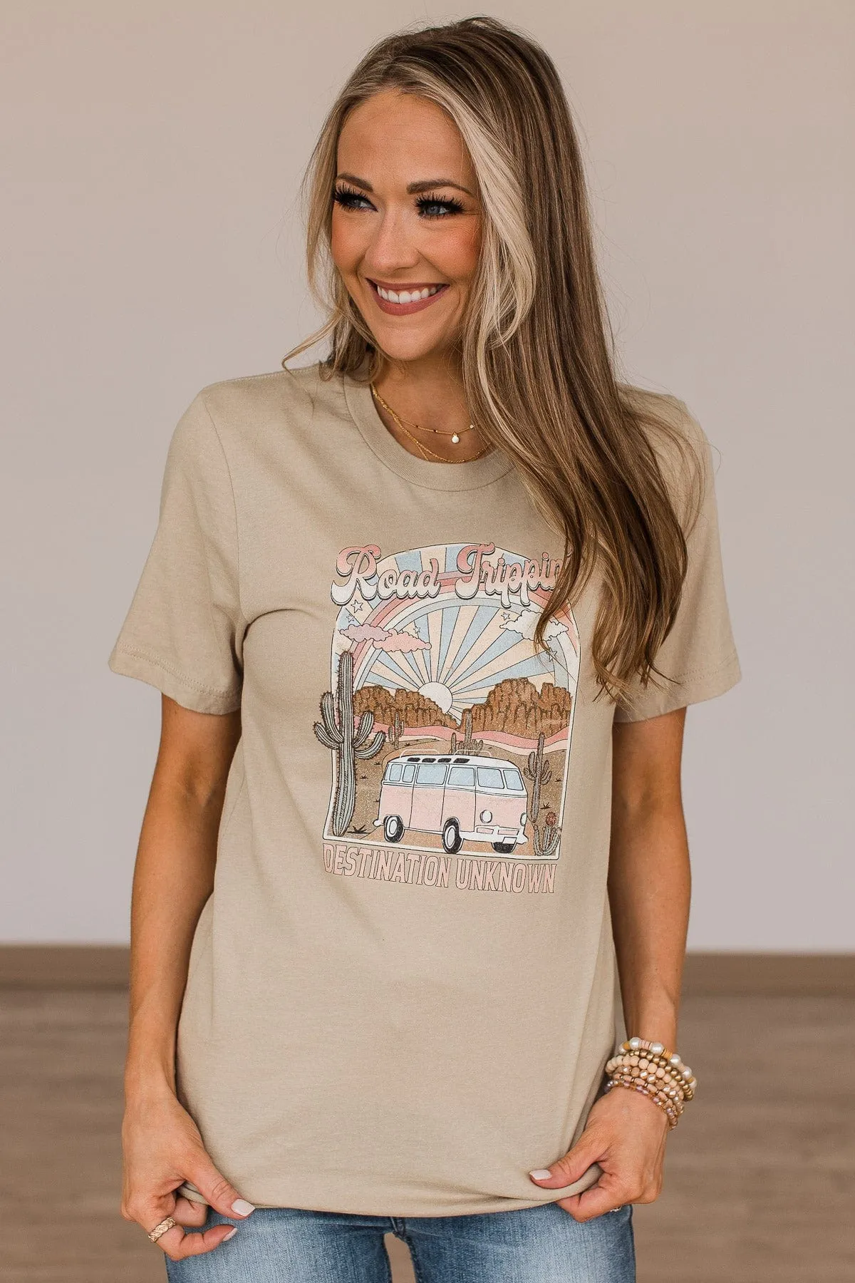 "Road Trippin" Graphic Tee- Beige