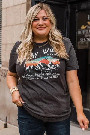 "Stay Wild. Roam Free" Buffalo Graphic Tee- Charcoal