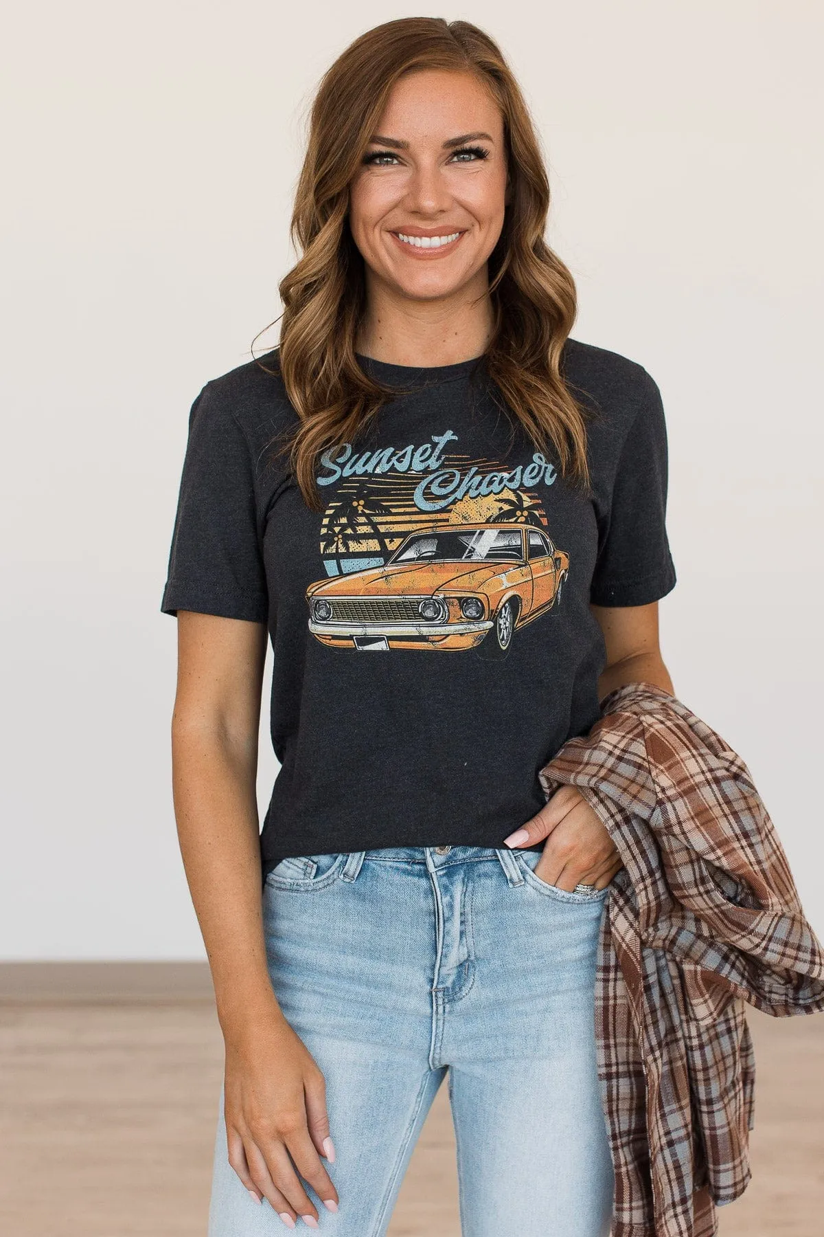 "Sunset Chaser" Graphic Tee- Heather Black