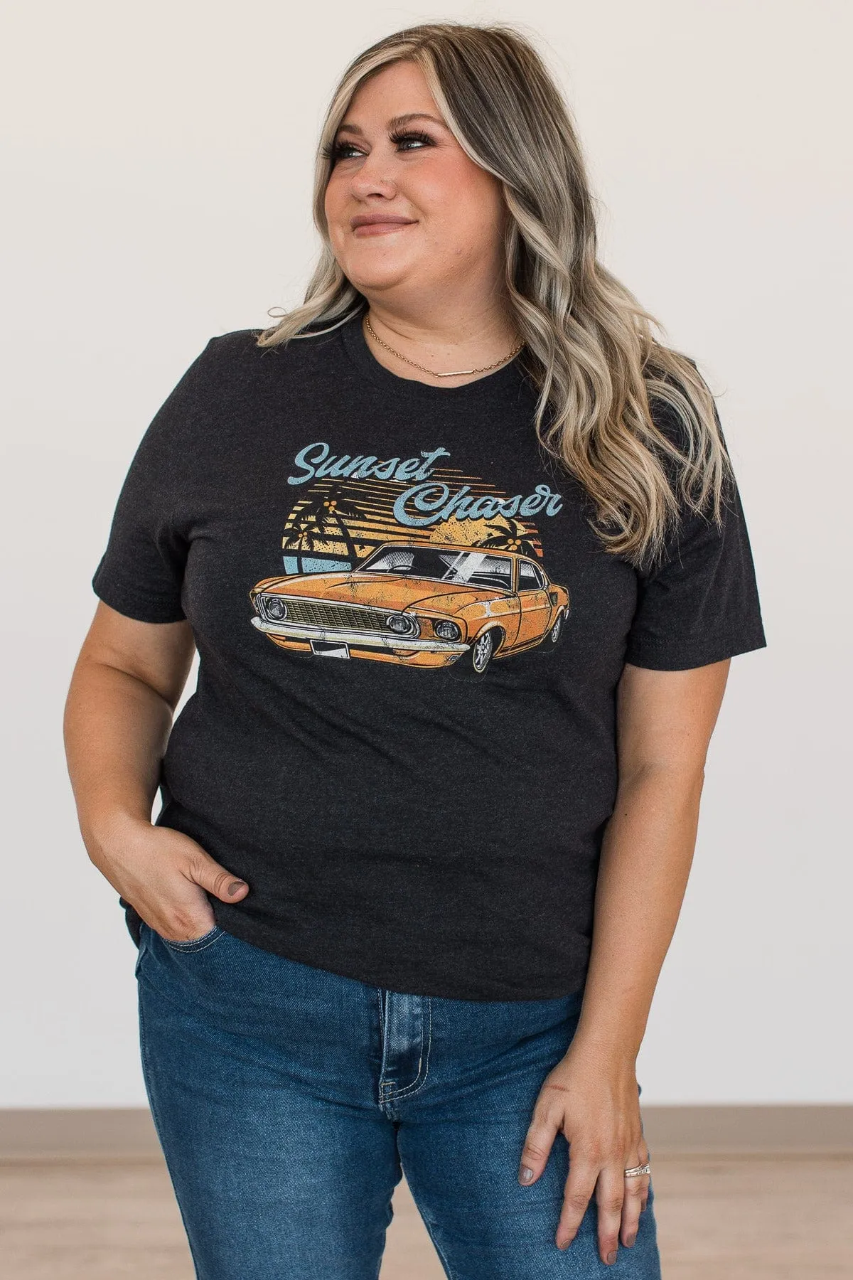 "Sunset Chaser" Graphic Tee- Heather Black