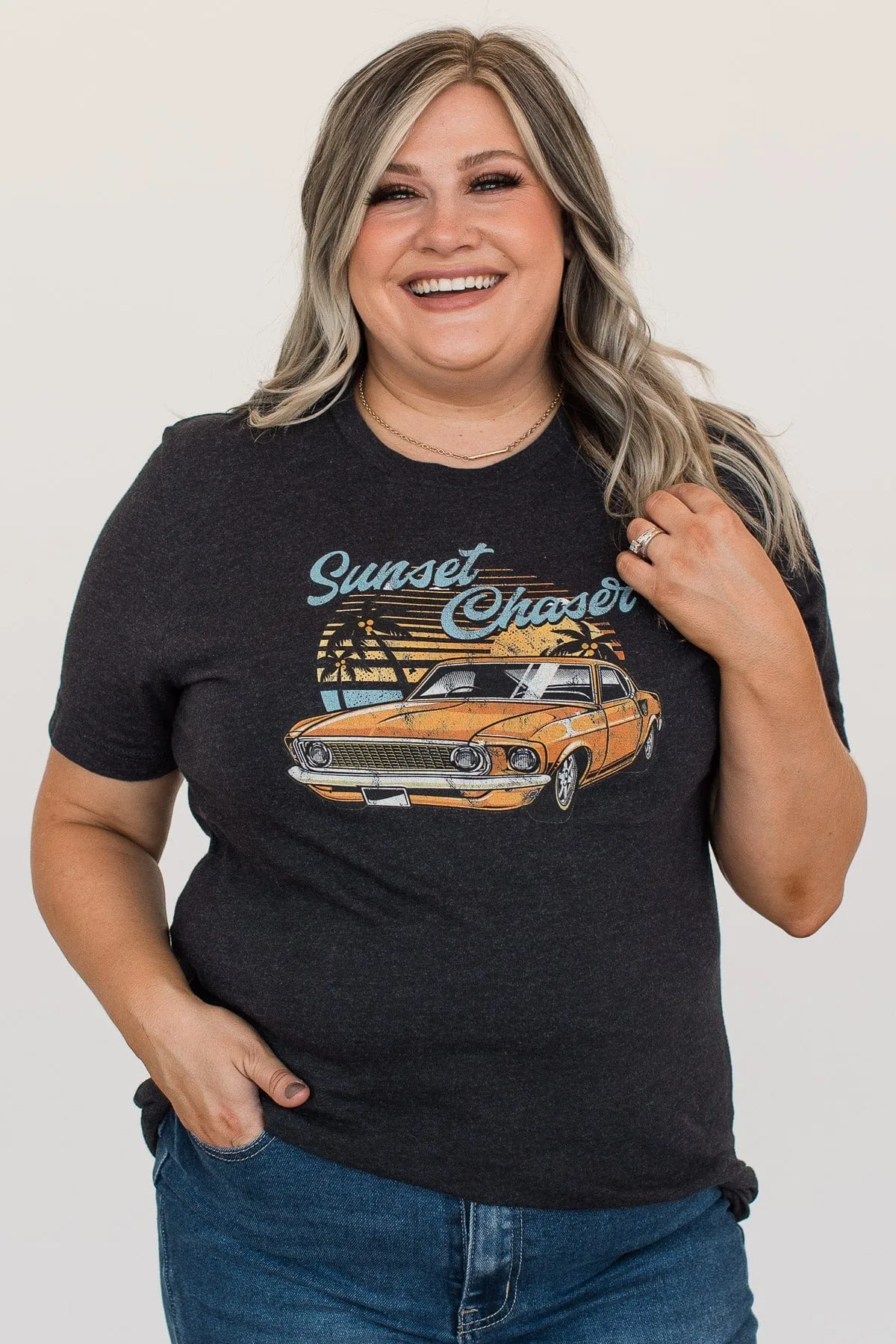 "Sunset Chaser" Graphic Tee- Heather Black