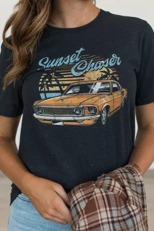 "Sunset Chaser" Graphic Tee- Heather Black