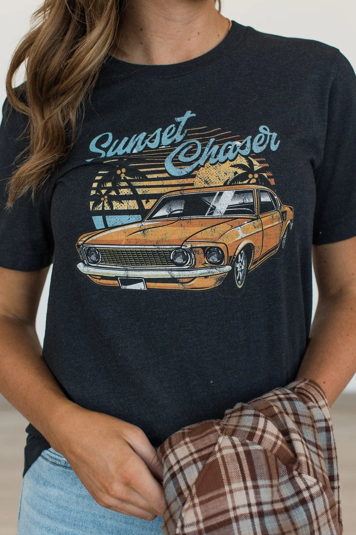 "Sunset Chaser" Graphic Tee- Heather Black