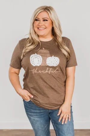 "Thankful" Glitter Pumpkin Graphic Tee- Brown