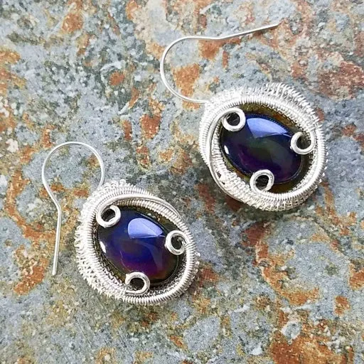 Rainbow Obsidian Wire Wrapped Earrings
