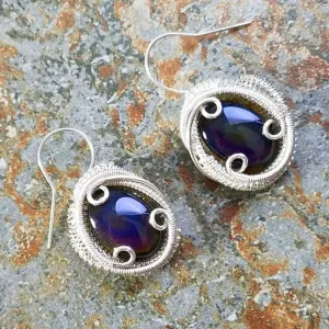 Rainbow Obsidian Wire Wrapped Earrings