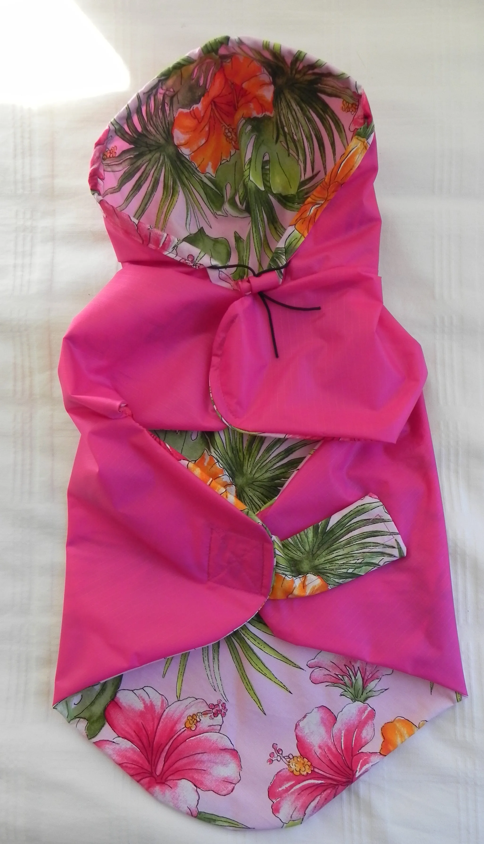 Raincoats for Pugs: Tropical Rain Hoodie Fuschia/Hibiscus