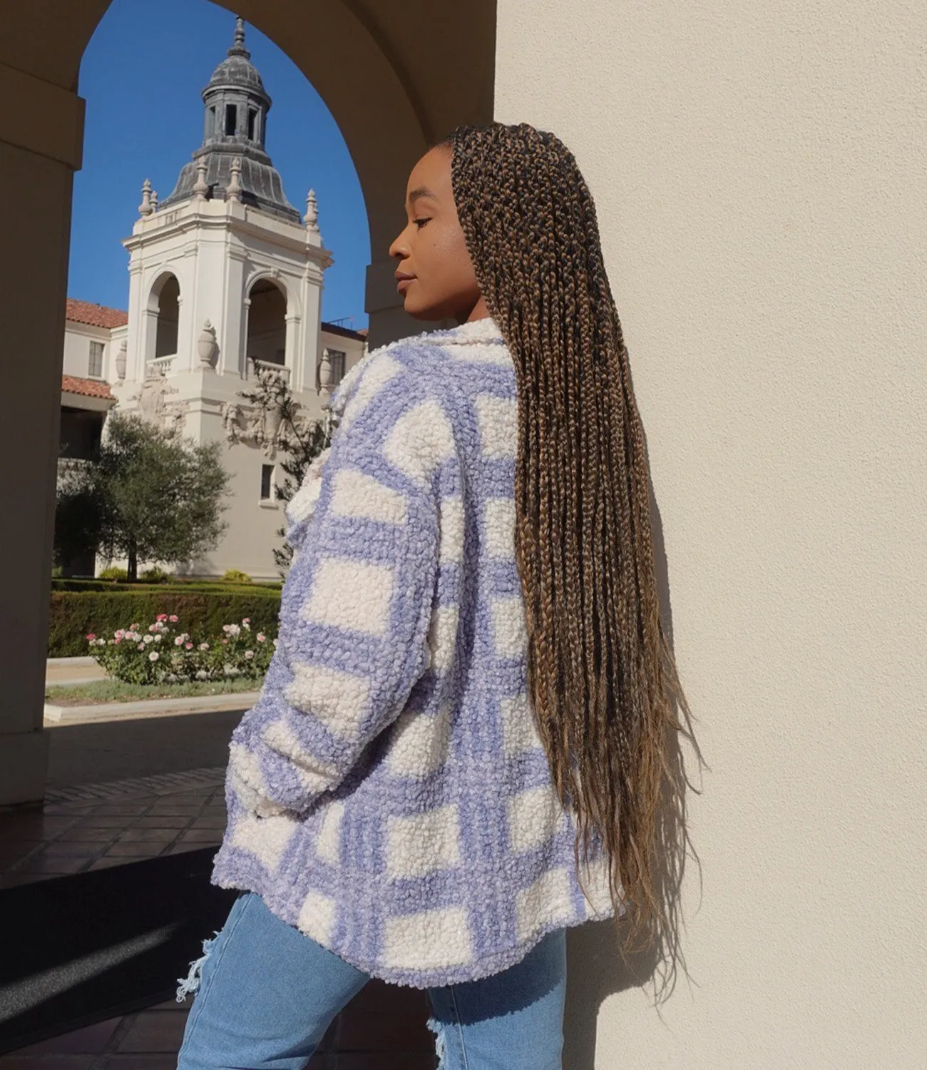 Reality Check Teddy Shacket(Blue/Cream)