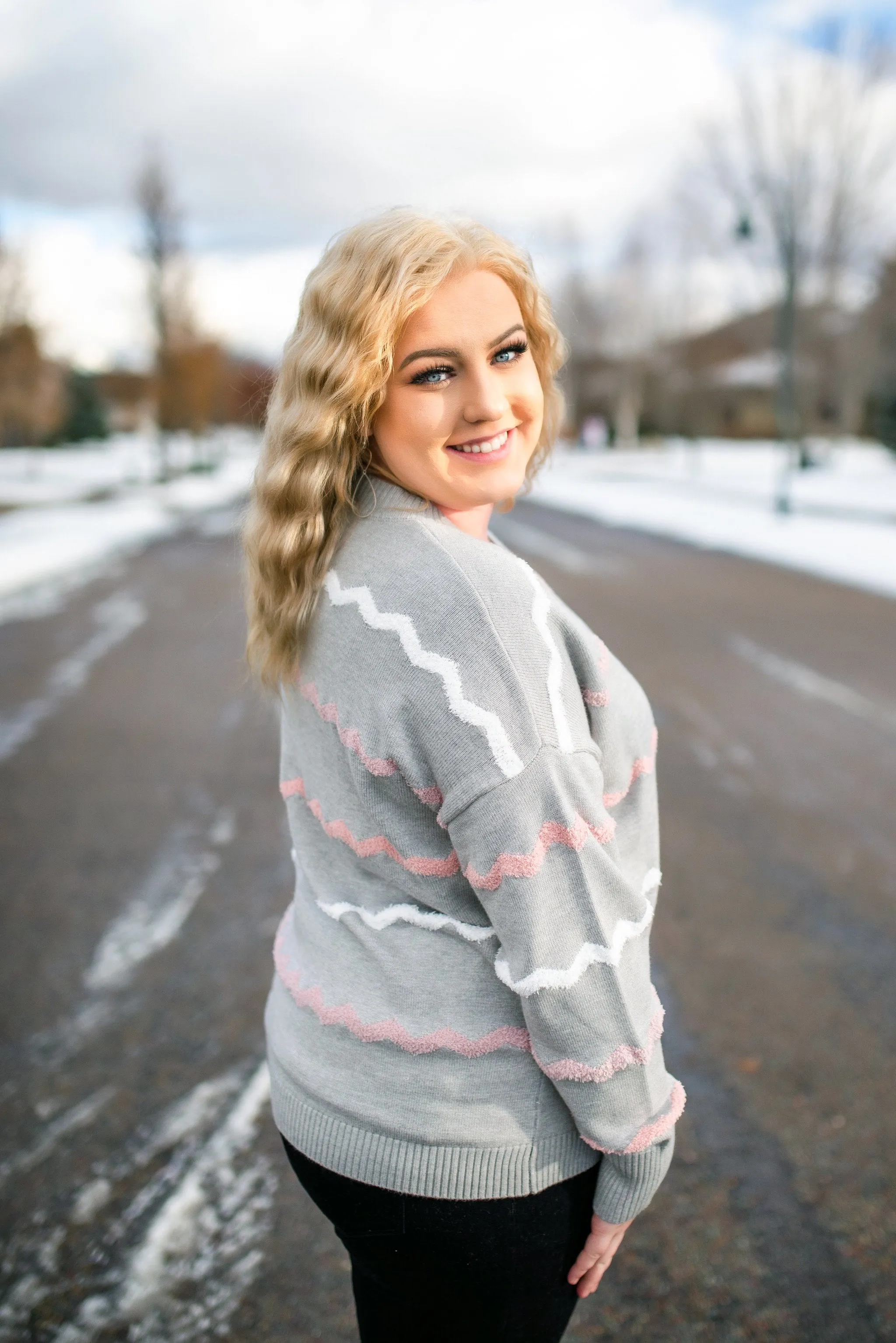 Return To Sender Sweater In Soft Gray & Pink