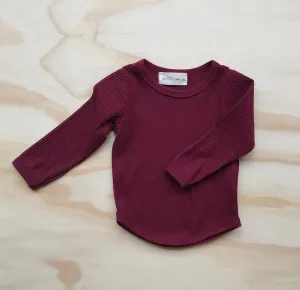 Ribbed Cotton L/Slv Top - Berry