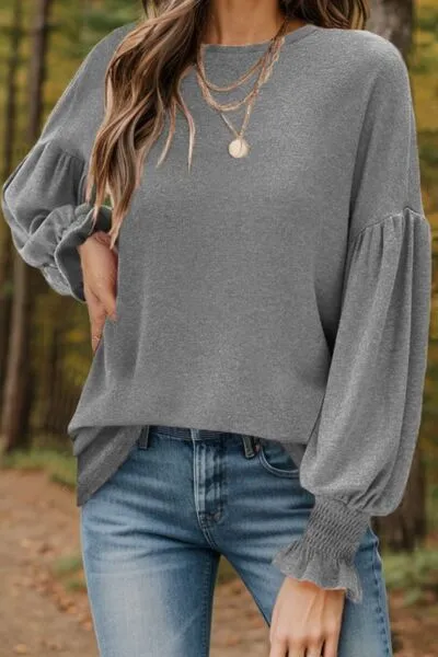 Round Neck Lantern Sleeve Top (5 Colors)