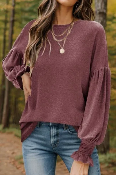 Round Neck Lantern Sleeve Top (5 Colors)