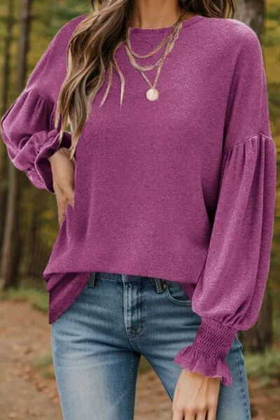 Round Neck Lantern Sleeve Top (5 Colors)